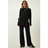 Happiness İstanbul Women's Black Ribbed Knitted Blouse Pants Suit Cene