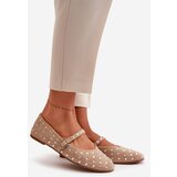 Boto Embellished Ballerinas With Strap Eco Suede Beige Tirilissa | Shoptok.si