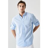 AC&Co / Altınyıldız Classics Men's Light Blue Comfort Fit Relaxed-Cut Buttoned Collar Casual Linen Shirt. Cene