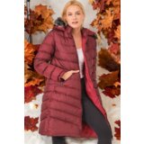 Dewberry Z6690 FUR HOODED LADIES' COAT-PLAIN BURGUNDY | shoptok.hr