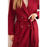 Kesi Włoski Women's suede coat tied at the waist burgundy | Shoptok.si