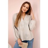 Kesi Włoski Cotton shirt blouse with hearts dark beige | Shoptok.si