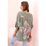 Kesi Włoski Women's cotton blouse with a floral pattern and buttons khaki | Shoptok.si