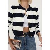Dewberry 74390 Crew Neck Striped Crop Cardigan-NAVY | shoptok.hr