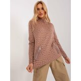 Fashion Hunters Brown turtleneck sweater with camel pattern Cene