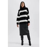 Defacto Faux Leather Normal Waist Midi Knitted Skirt