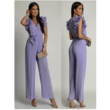 Fasardi Pleated jumpsuit with ruffles, lilac