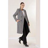 By Saygı Double Breasted Neck Lined Side Pockets Belted Waist Herringbone Imported Cachet Coat | shoptok.hr