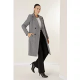 By Saygı Double Breasted Neck Lined Side Pockets Belted Waist Herringbone Imported Cachet Coat