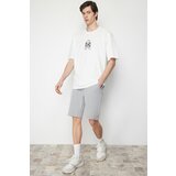 Trendyol Men's Ecru Oversize/Wide-Fit Fluffy Print Game Theme 100% Cotton T-Shirt Cene