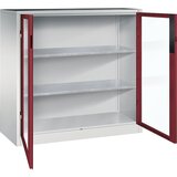 C+P Omara s krilnimi vrati z akrilnim steklom, VxŠxG 1200 x 1200 x 500 mm, 2 polici, svetlo sive / rubinasto rdeče barve | Shoptok.si