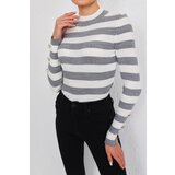 BİKELİFE Gray Striped Button Detailed Knitwear Sweater cene