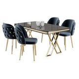 Hanah home rigel - black marble, gold, anthracite black marlbegoldanthracite dining table & chairs set (5 pieces) | Eponuda.com