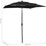  Vrtni suncobran s 3 razine i aluminijskim stupom 2 x 2 m crni | shoptok.hr