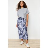 Trendyol Blue Printed Pleat Maxi Knitted Skirt cene