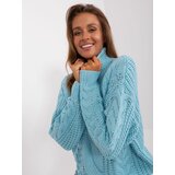 Fashion Hunters Light blue oversize sweater with cables Cene