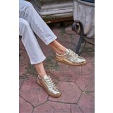 Madamra Women's Gold Thick Laced Leather Look Sneakers cene