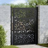 vidaXL Vrtna vrata črna 105x130 cm, dizajn jeklenih listov, (22058184) | Shoptok.si