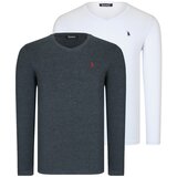 Dewberry DUAL SET T8587 V COLLAR MEN'S SWEATSHIRT-WHITE-ANTHRACITIS Cijene