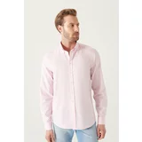 Avva Men's Light Pink Oxford 100% Cotton Buttoned Collar Standard Fit Regular Fit Shirt