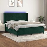 Krevet box spring s madracem LED tamnozeleni 180x200 cm baršun Cijene