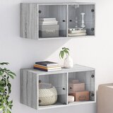 vidaXL Stenska omarica s steklenimi vrati 2 kosa siva 68,5x37x35 cm Cene