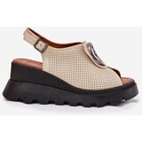 Boto Ladies Leather Wedge Sandals With Decoration Beige Artiker | Shoptok.si