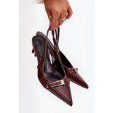 Boto Lacquered High Heel Pumps With Golden Buckle Chocolate Vivae | ePonuda.com