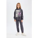 Defacto Girl Printed Crew Neck Sweatshirt Elastic Waist Jogger Tracksuit Bottom 2-Piece Set