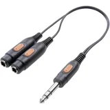 JACK audio Y-adapter 1x JACK, muški 6.35mm/2x JACK, ženski 6.35mm, crn
