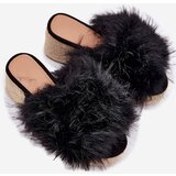 Boto Women's wedge sandals with fur and braiding black Virela | shoptok.hr