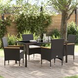 vidaXL set za objedovanje od 5 dijelova s jastučićima crnog poliratana, vrtni stol crni 160x80x73 cm od kaljenog stakla | shoptok.hr