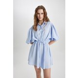 Defacto Shirt Collar Modal Long Sleeve Mini Dress Cene