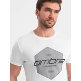 Ombre Men's cotton t-shirt with geometric print and logo - white cene