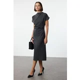 Trendyol Anthracite A-Line Cowl Neck Midi Crepe Woven Dress