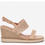 Boto Ladies Perforated Wedge Sandals With Braiding Beige Zolira | shoptok.hr