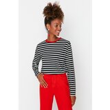 Trendyol Black Collar Colored Ribbed Striped Basic Knitted T-shirt Cene