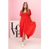 Kesi Włoski Damenkleid aus Viskose mit kurzen Ärmeln und ausgestelltem Saum red | Shoptok.si