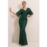 By Saygı Sequins Lined Long Dress Green Cene