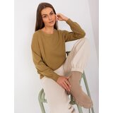 Fashion Hunters Women's olive green classic sweater with cotton Cene