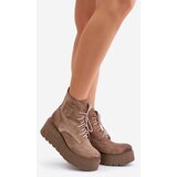 Zazoo Suede Women's Platform And Wedge Ankle Boots Insulated Beige 60499 | shoptok.hr