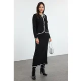 Trendyol Black Bias Accessory Buttoned Knitwear Cardigan Skirt Bottom-Top Set