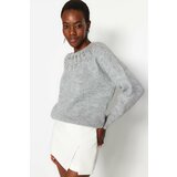Trendyol gray soft textured stone detailed knitwear sweater cene