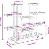  Stalak za cvijeće s kotačima 110x25x115 cm od masivne jelovine | shoptok.hr