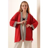 Bigdart 05866 Knitted Embroidered Kimono - Red