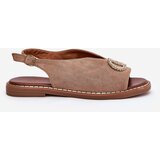 Boto Ladies Sandals With Decoration On Flat Heel Eco Suede Dark Beige Ralisses | Shoptok.si