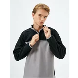 Koton Fleece Sweatshirt Half Zipper Color Block Slogan Detailed.