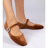 Gemre Brown women's suede ballet flats with a buckle Kvitta | shoptok.hr