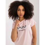 Fashion Hunters Light pink T-shirt with BASIC FEEL GOOD inscription Cene