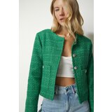 Happiness İstanbul Women's Green Buttoned Tweed Jacket Cene